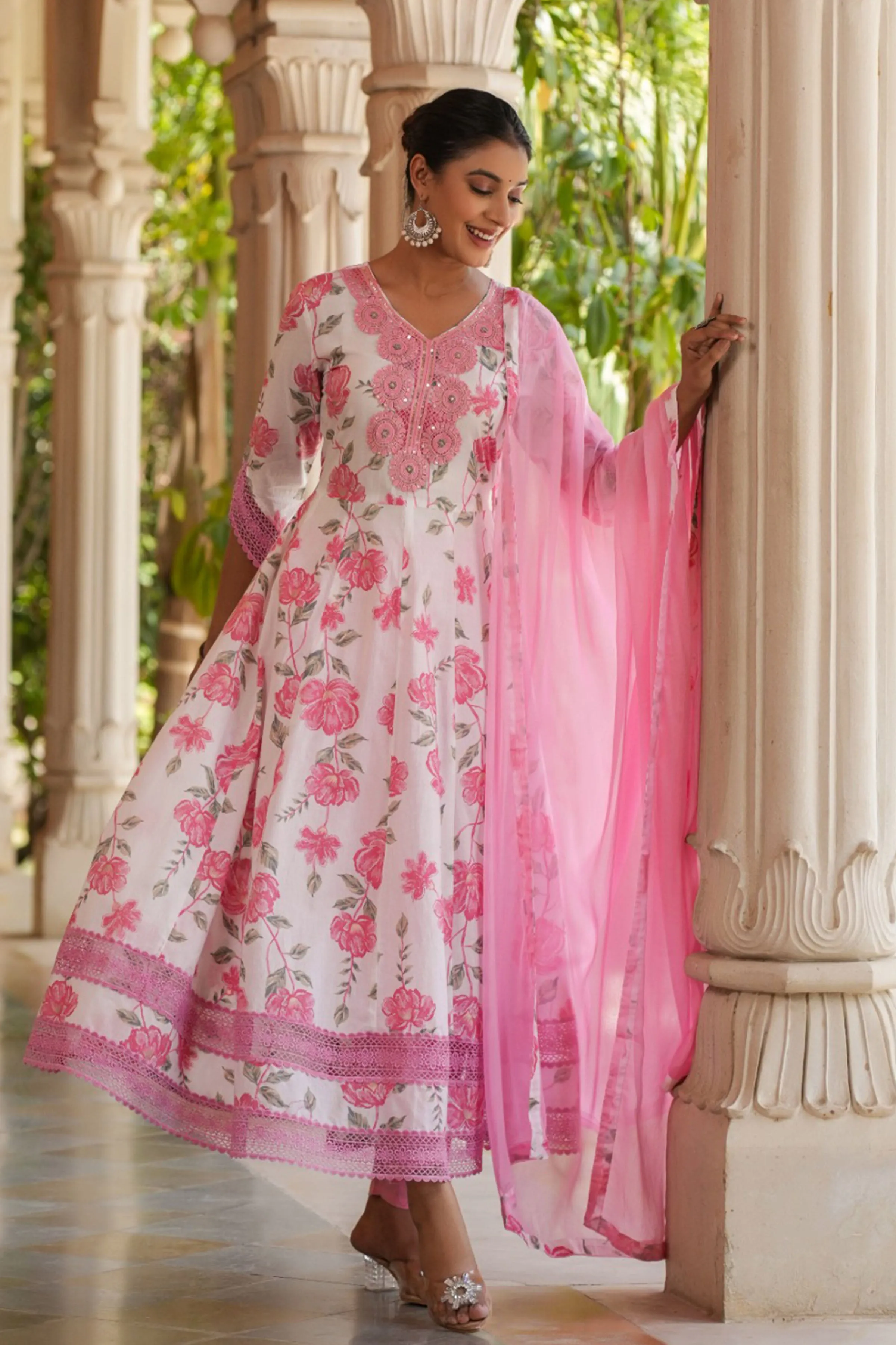 Dreamy Petals Cotton Anarkali Set