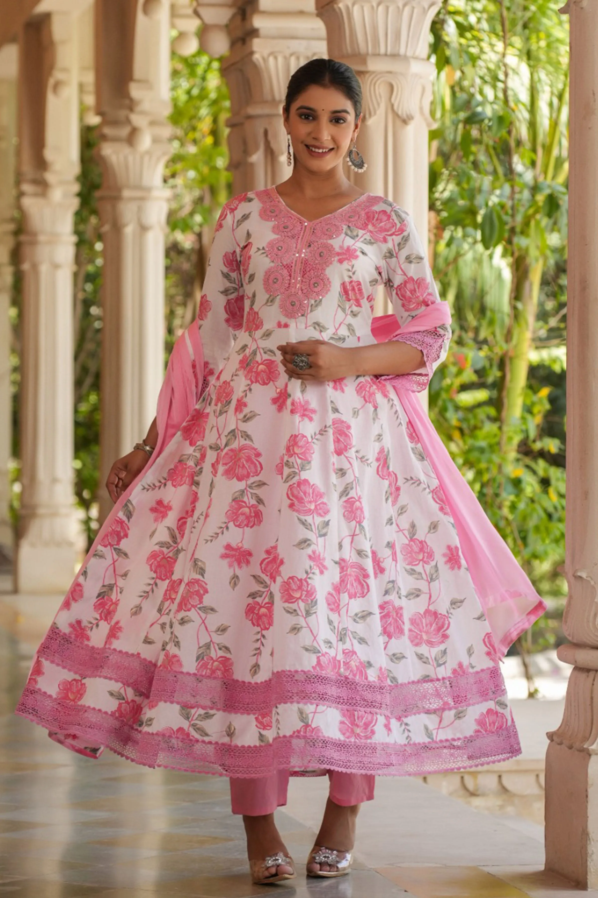 Dreamy Petals Cotton Anarkali Set