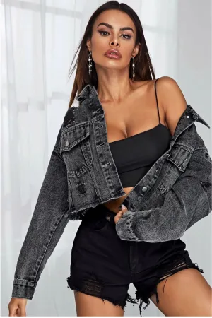 Dropped Shoulder Collared Neck Denim Jacket