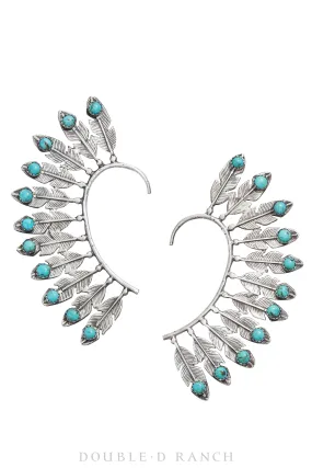 Earrings, Cuff, Turquoise, Feathers, Contemporary, 1071