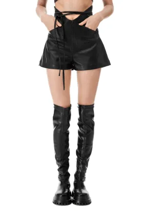 Eco-leather v-cut shorts