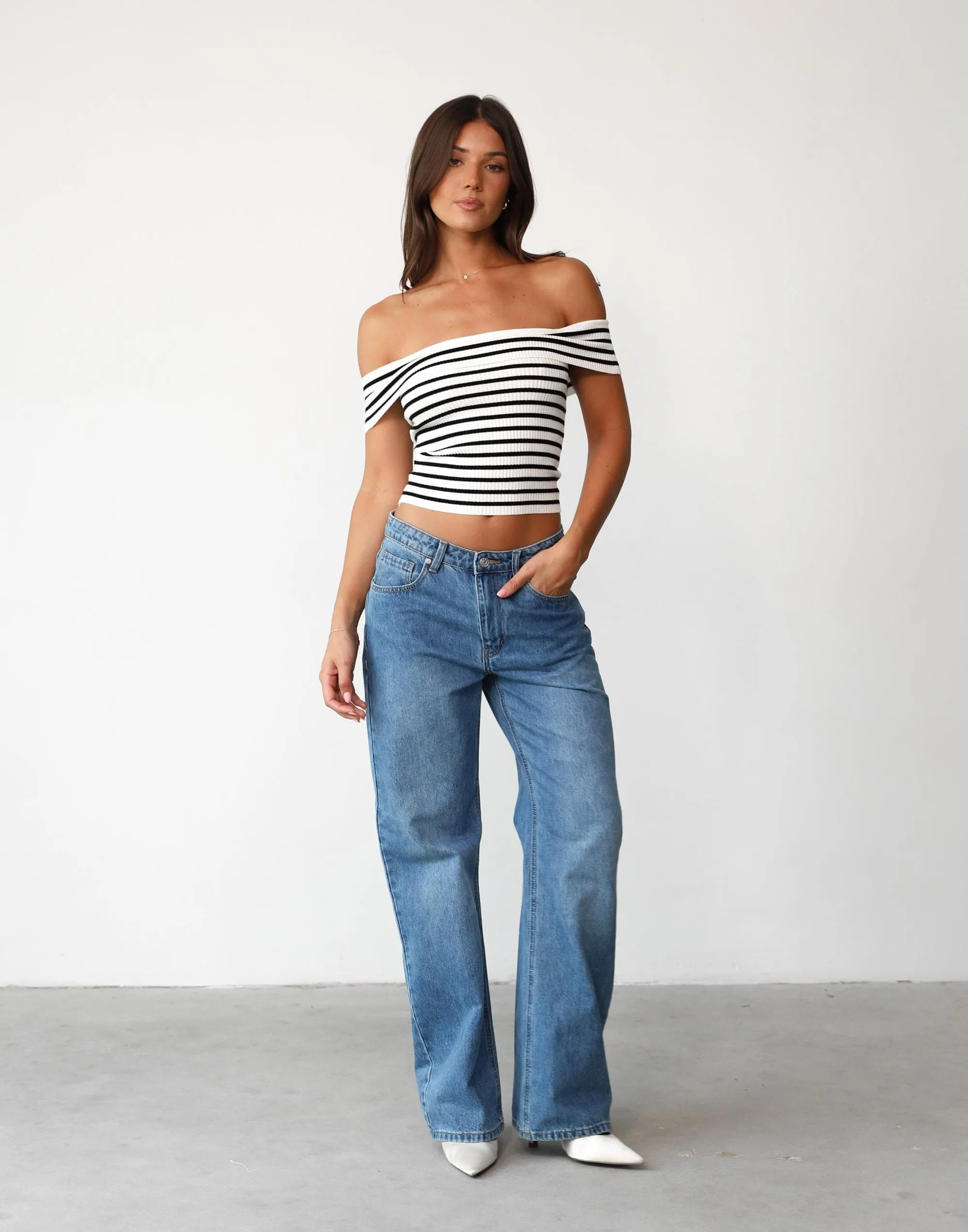 Elena Top (White/Black Stripe)