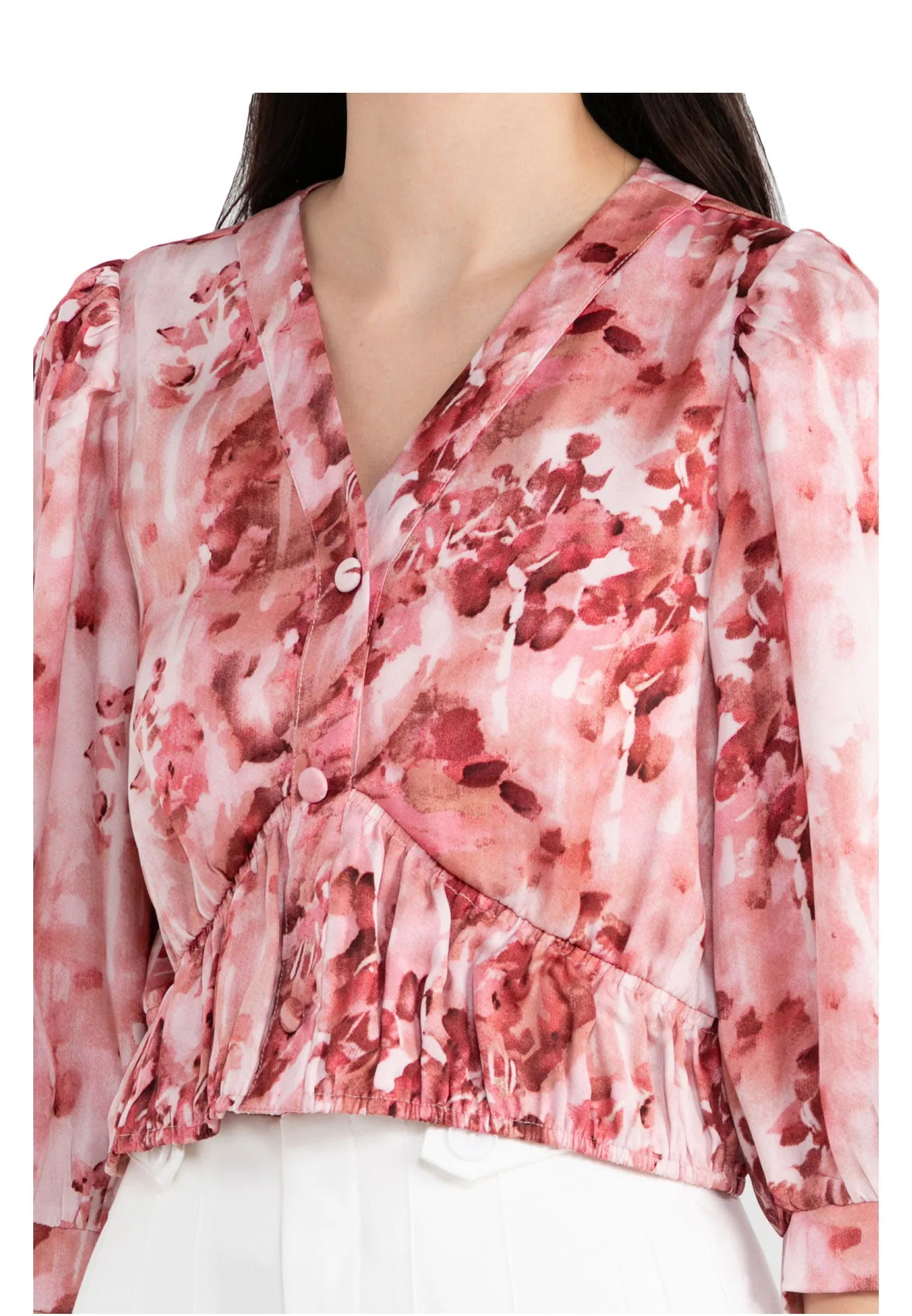 ELLE Apparel Floral V Neck Button Half Sleeves Top