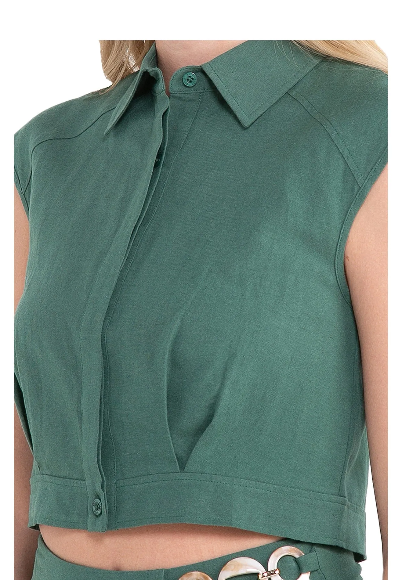 ELLE Apparel Linen Sleeveless Cropped Top