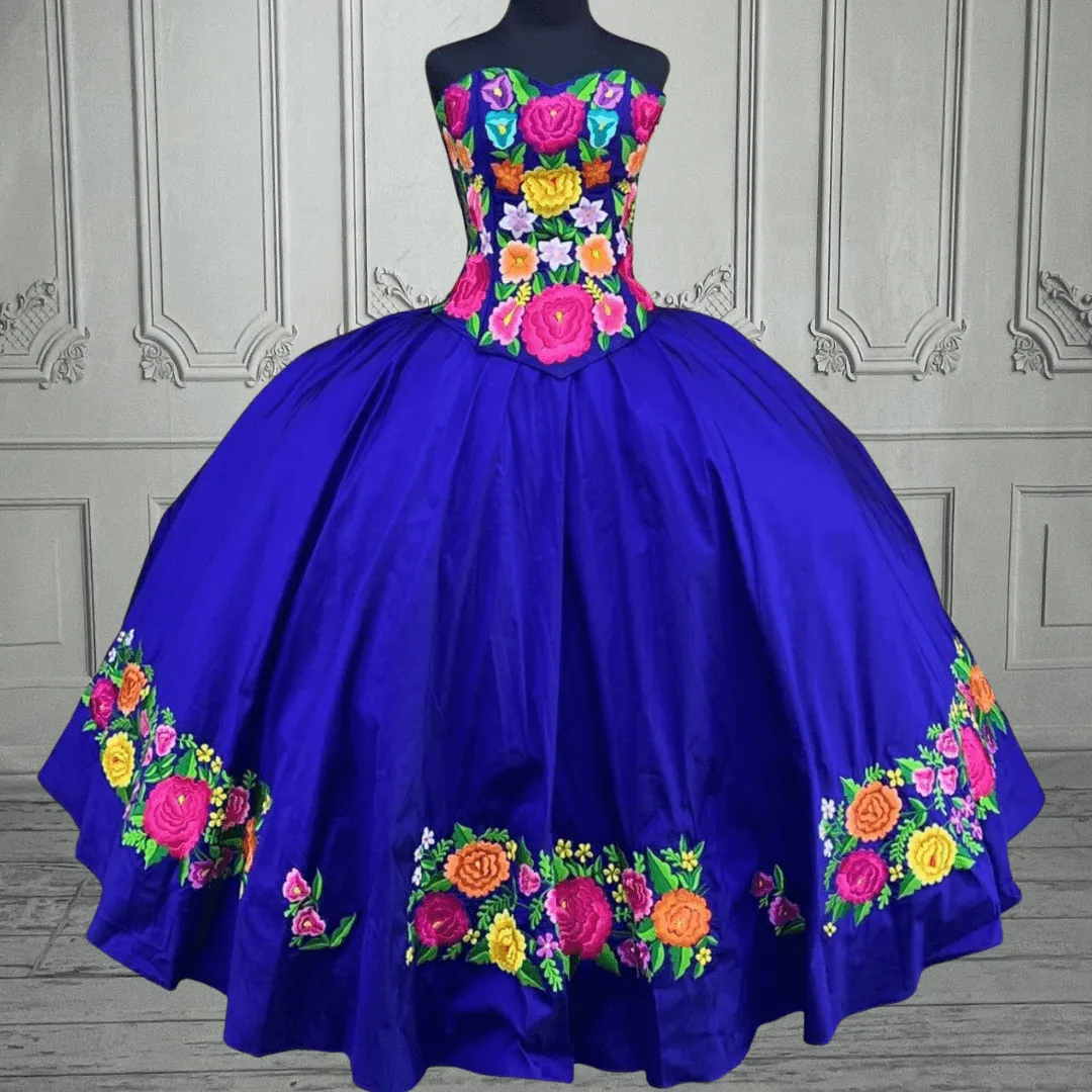 Embroidered Mexican Quinceanera Dress - Duquesa