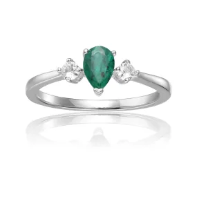 Emerald Three Stone Teardrop Ring