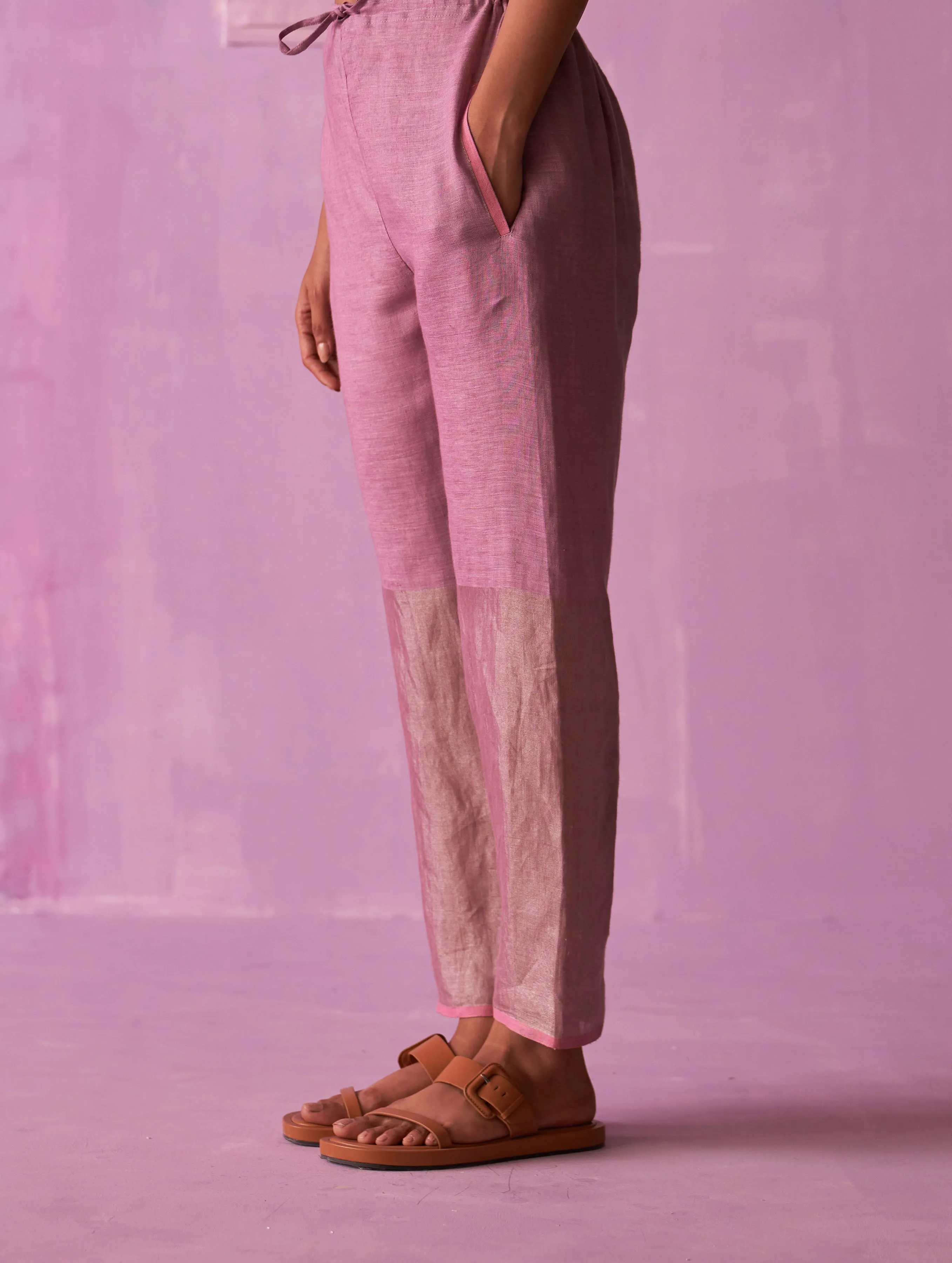 Essa Metallic Linen Pant - Lavender