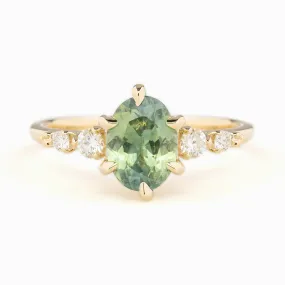 Estel Fleur Ring 1.61ct Parti Green Yellow Oval Montana Sapphire, 14K Yellow Gold (One of a kind)