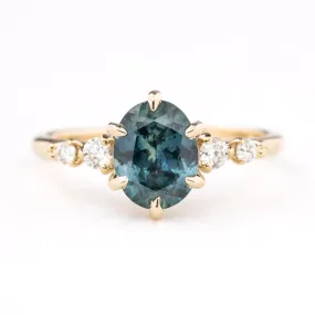 Estel Fleur Ring 1.89ct Blue Green Oval Montana Sapphire, 14K Yellow Gold (One of a kind)