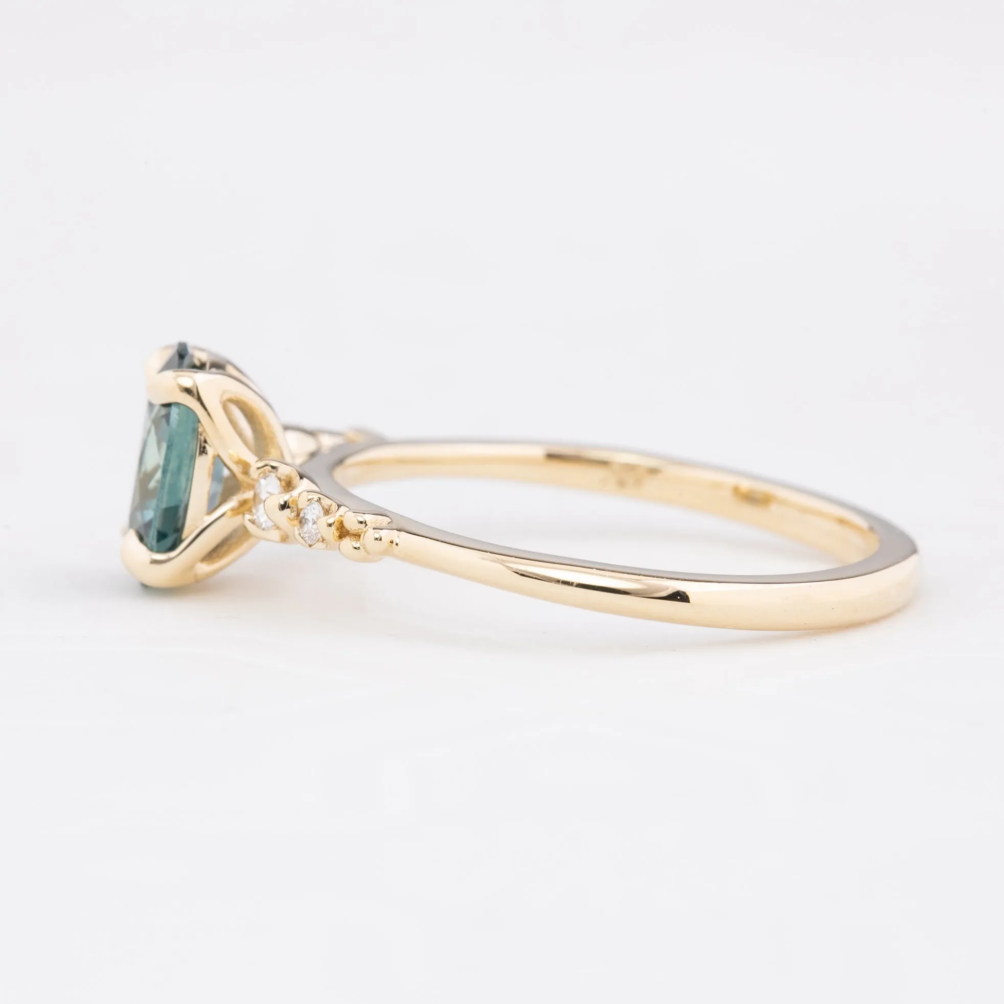 Estel Luxe Ring 1.09ct Blue Green Montana Sapphire, 14k Yellow Gold (One of a kind)