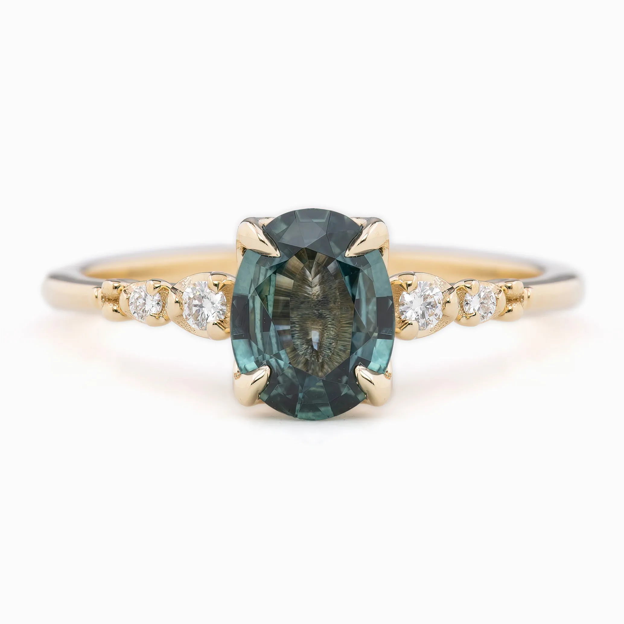 Estel Luxe Ring 1.09ct Blue Green Montana Sapphire, 14k Yellow Gold (One of a kind)