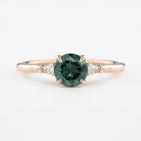 Estel Ring 1.03ct Peacock Green Round Montana Sapphire, 14K Rose Gold (One of a kind)