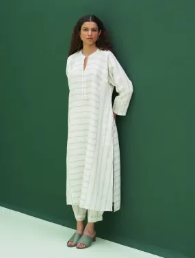 Ezra Striped Linen Kurta - Mint