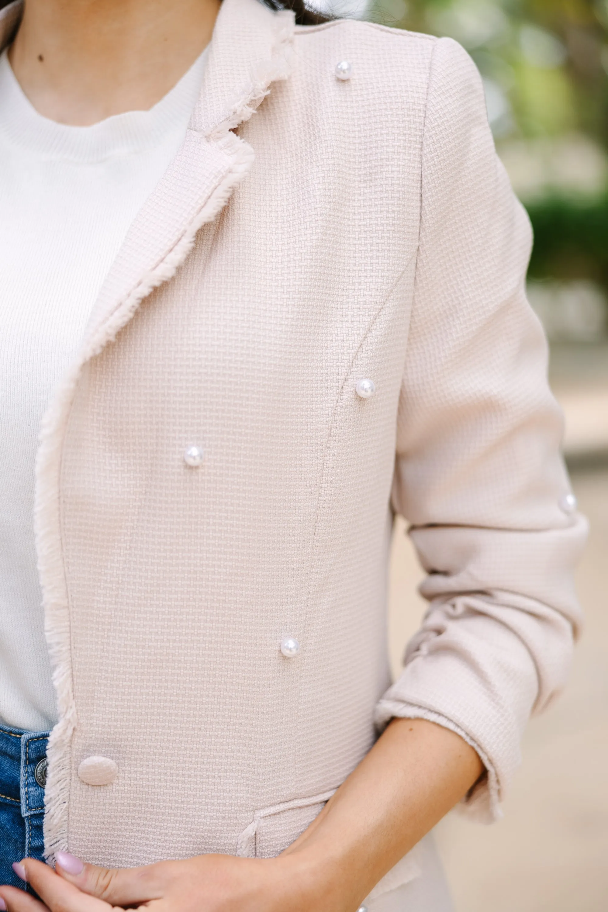 Feeling Inspired Cream White Pearl Embellished Blazer