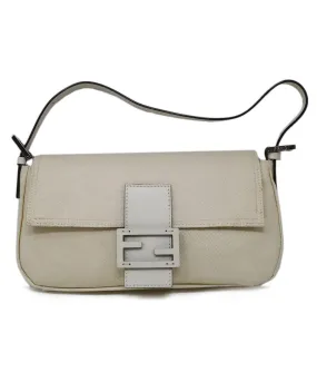 Fendi Ivory Woven Raffia Baguette Bag