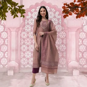 Festive Jacquard Neck Patch Kurta With Dupatta And Matching Pants