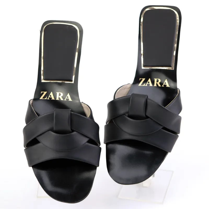 Flat Criss-Cross Leather Slider Sandals