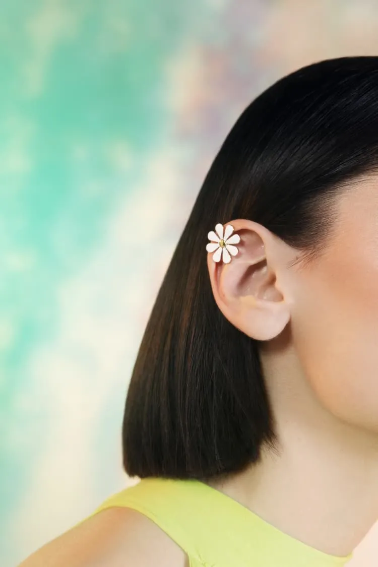 flower ear cuff in white and gold