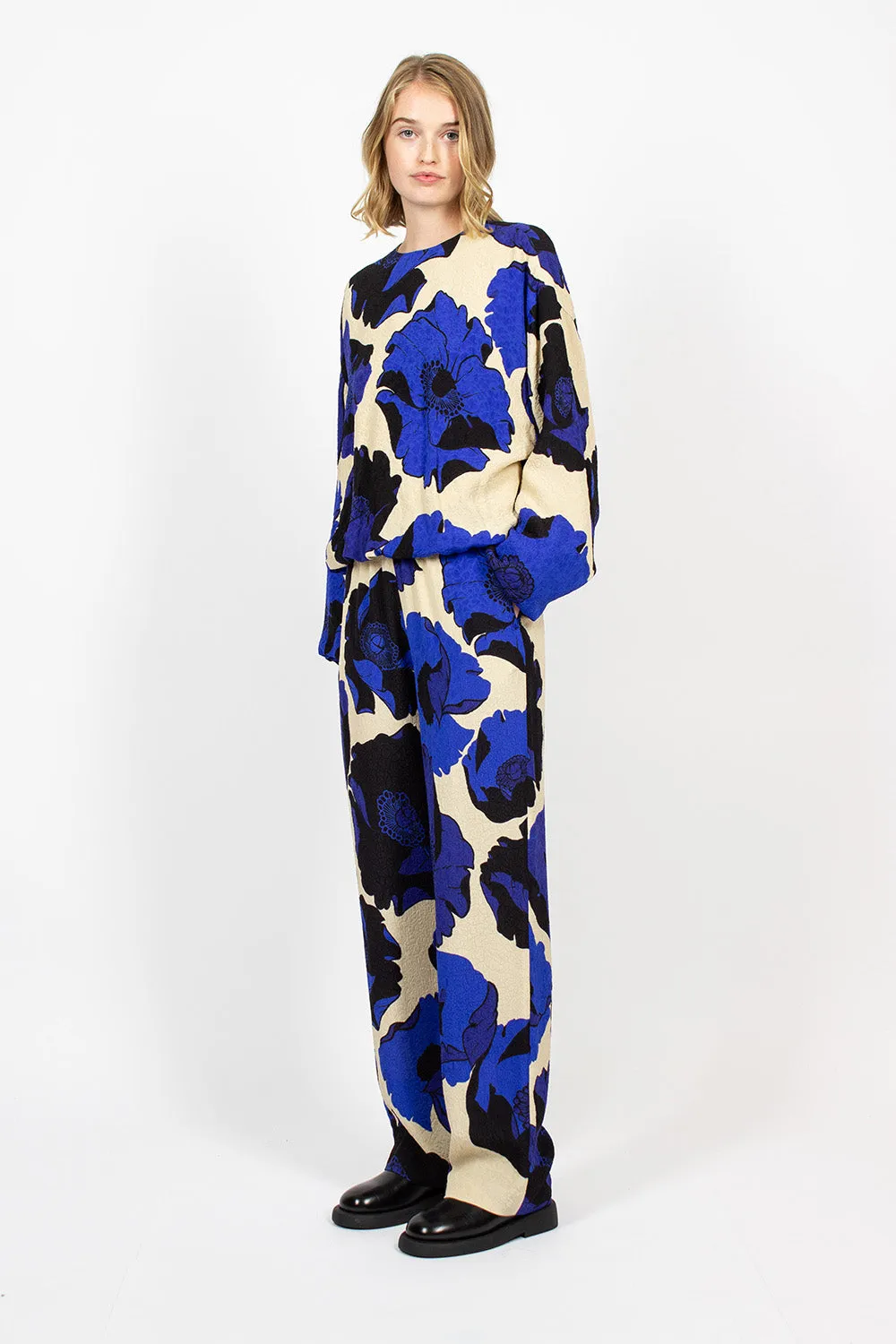 Fluid Floral Trousers Blue