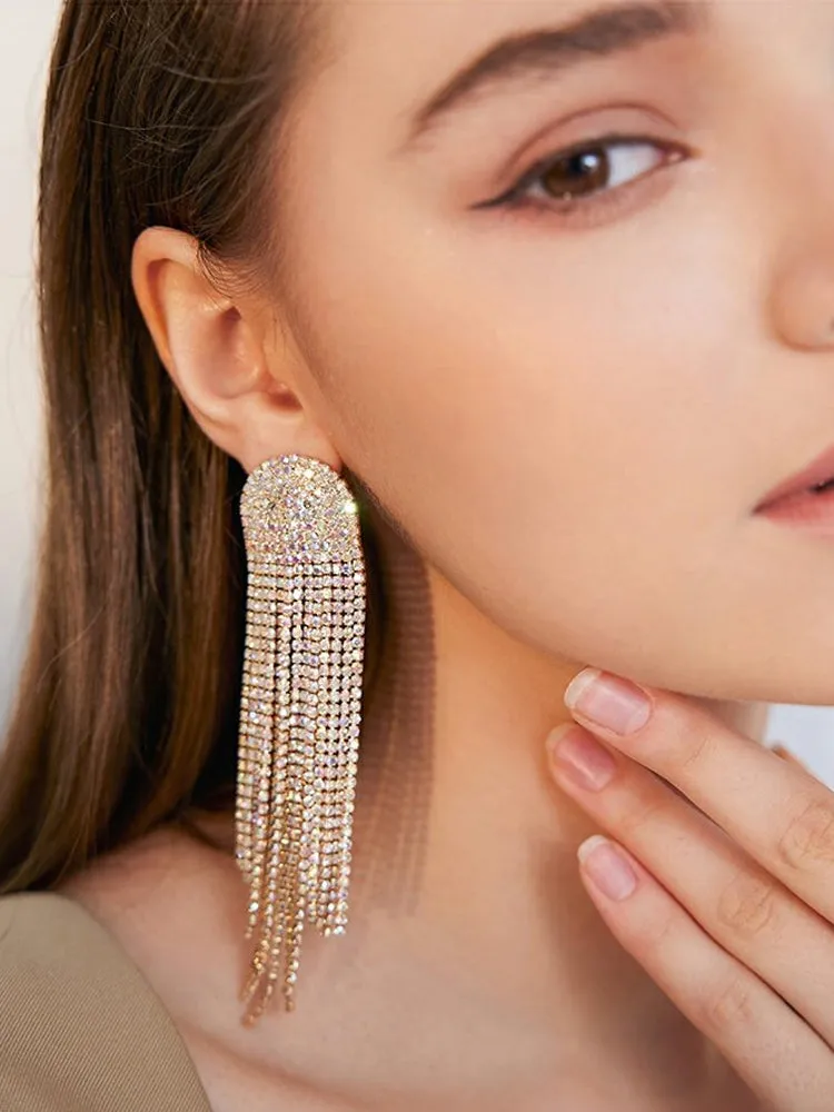 FN Artificial Rhinestone Tassel Face Slimming Earrings LOJS40