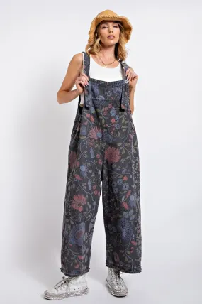 Frankie Floral Overalls in Charcoal