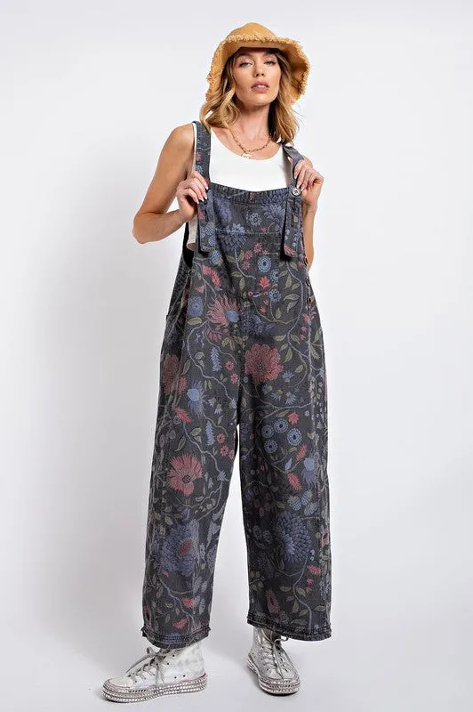 Frankie Floral Overalls in Charcoal