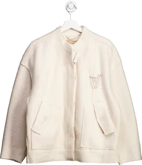 Free People Cream Ivory Boucle Pearl Detali Jacket UK M