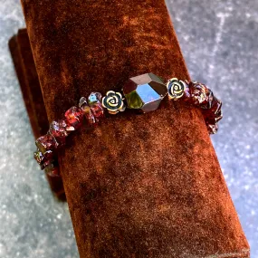 Garnet gemstone and Copper Rose clasp Bracelet