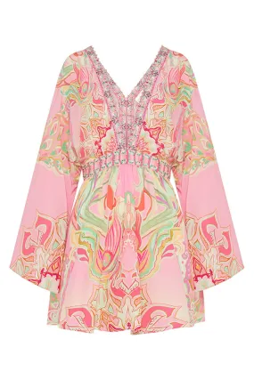 Gathered Kimono Mini Dress