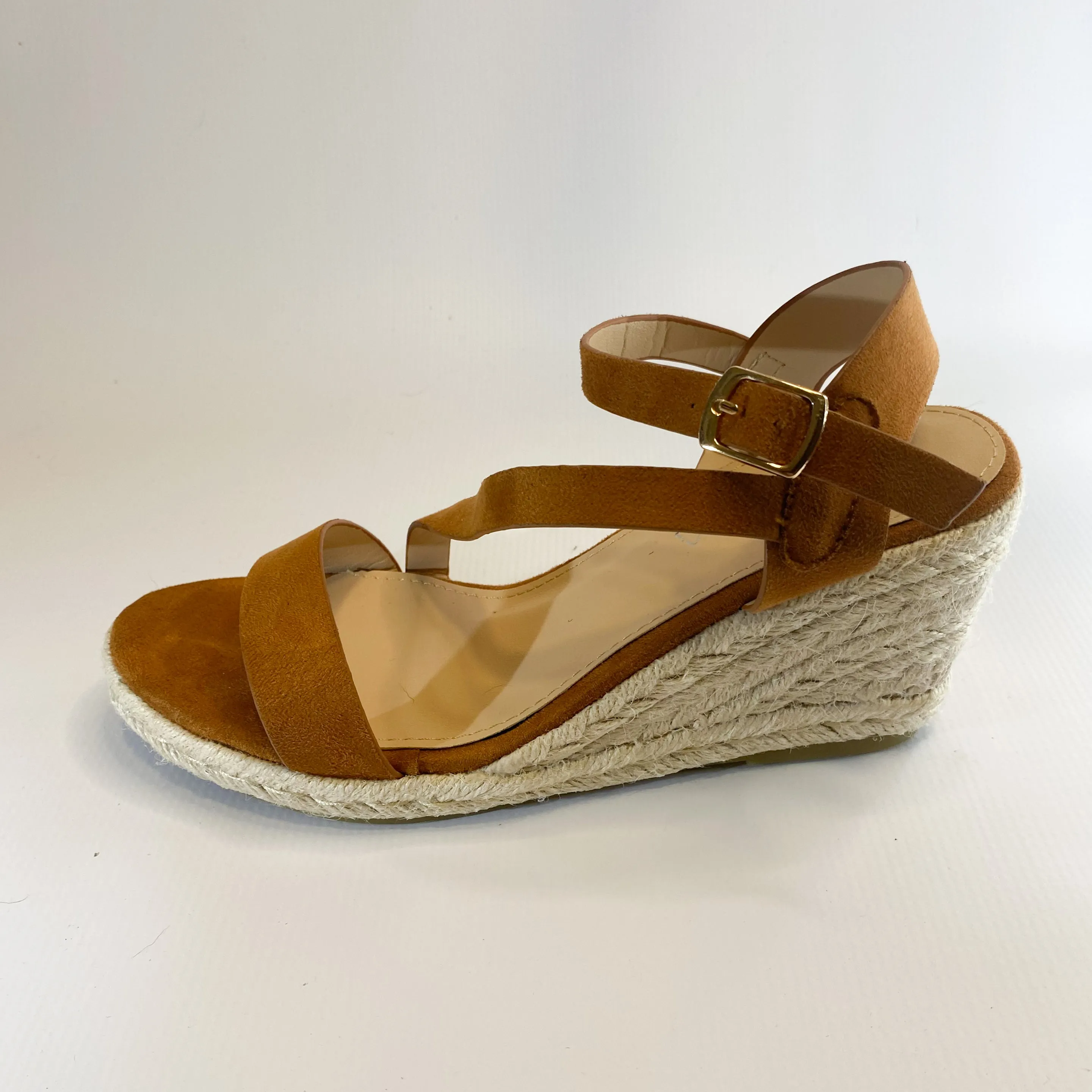 Geena tan slingback suede wedge