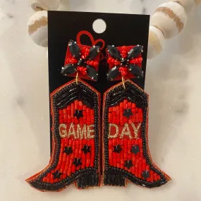 GEORGIA BLACK AND RED BOOTS SEEDBEAD EARRINGS