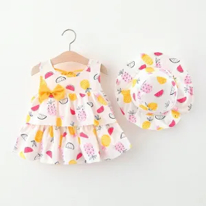 Girls Fruit Print Dress   Hat Set