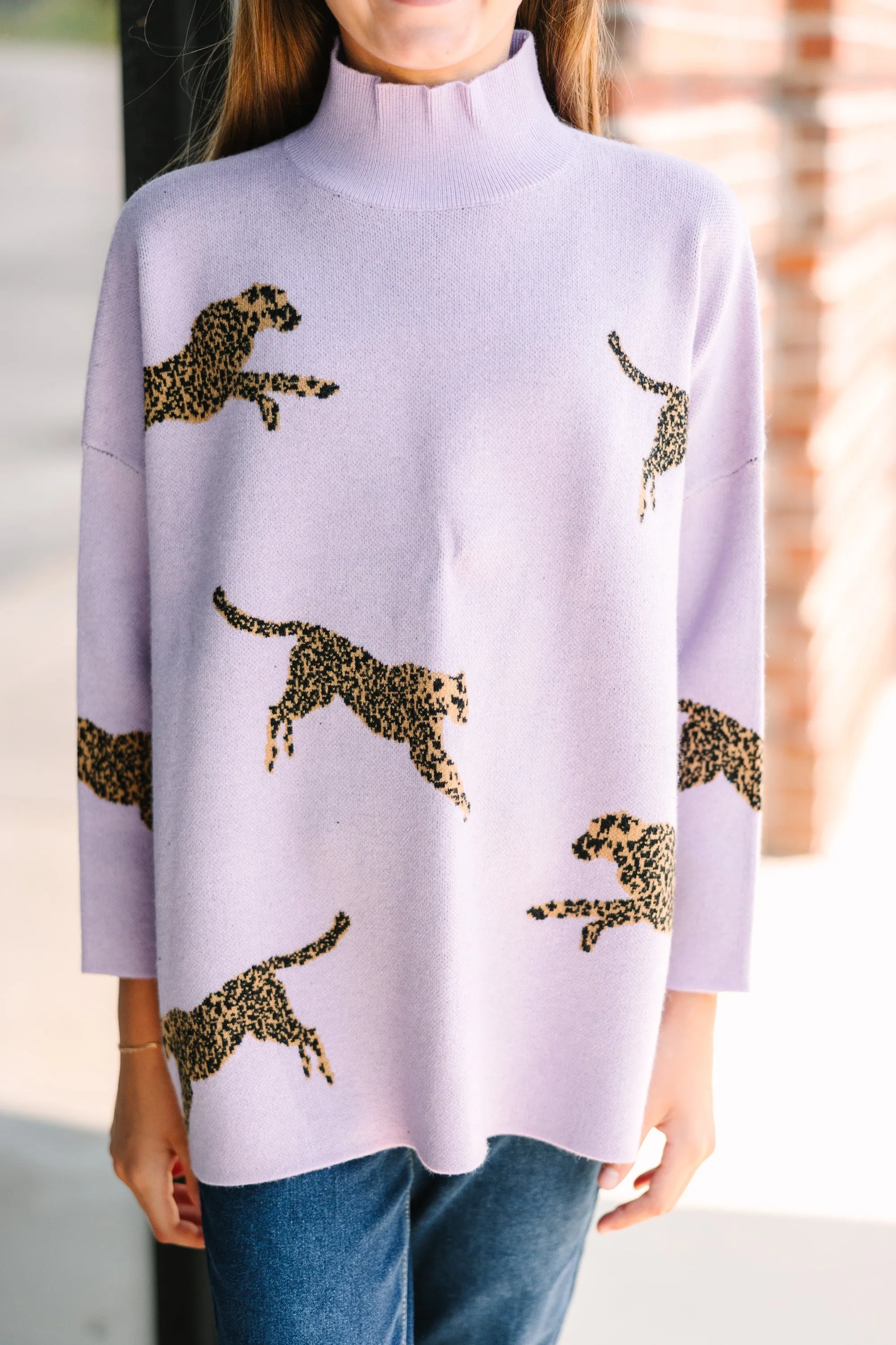 Girls: Quick Decisions Lavender Cheetah 3/4 Sleeve Sweater