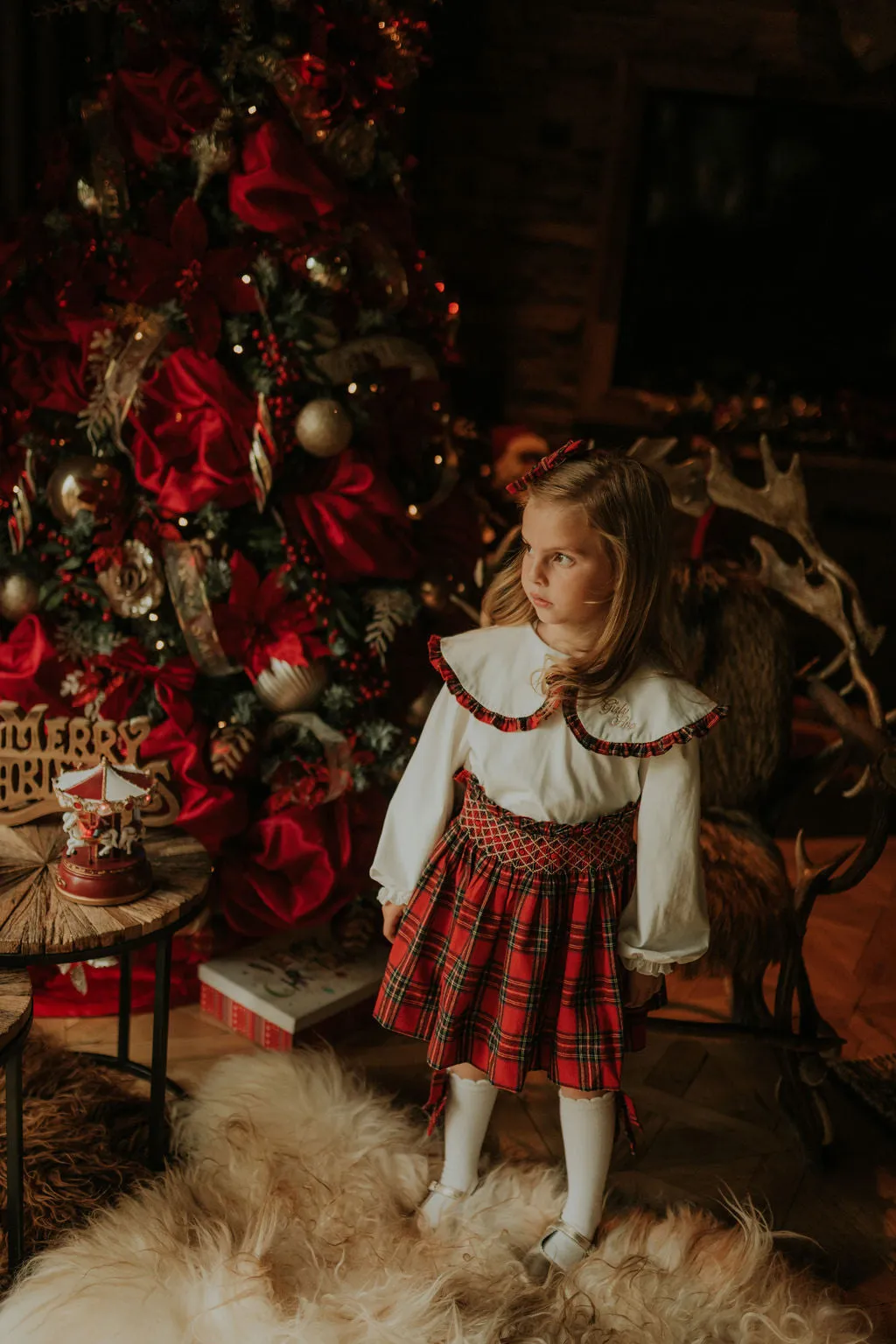 Girls Red Tartan Skirt and Top Set