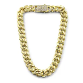 Gold Curb Chain Pave Lock Necklace