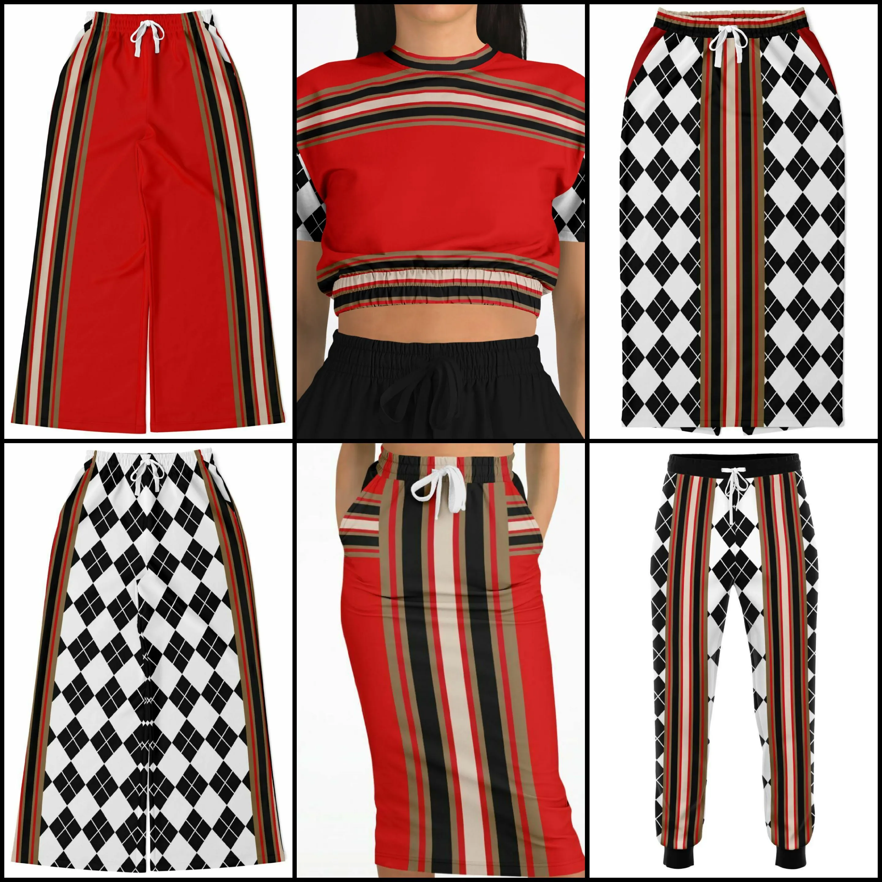 Gold Line Red Eco-Poly Stretchy Phat Bellbottoms