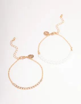 Gold Pearl & Cupchain Chain Bracelet Pack