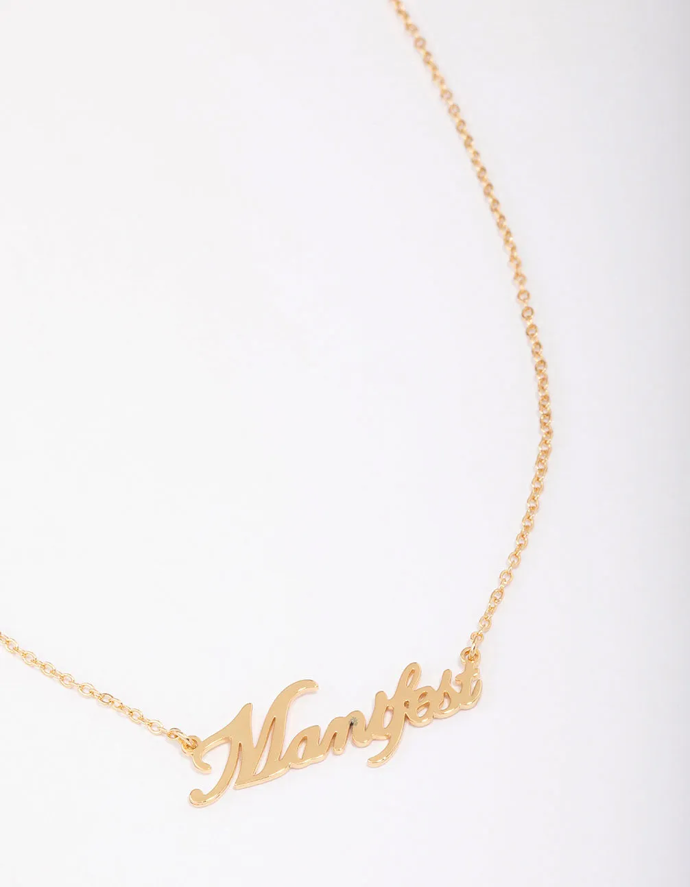 Gold Plated Manifest Script Necklace all