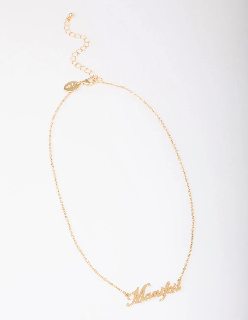 Gold Plated Manifest Script Necklace all