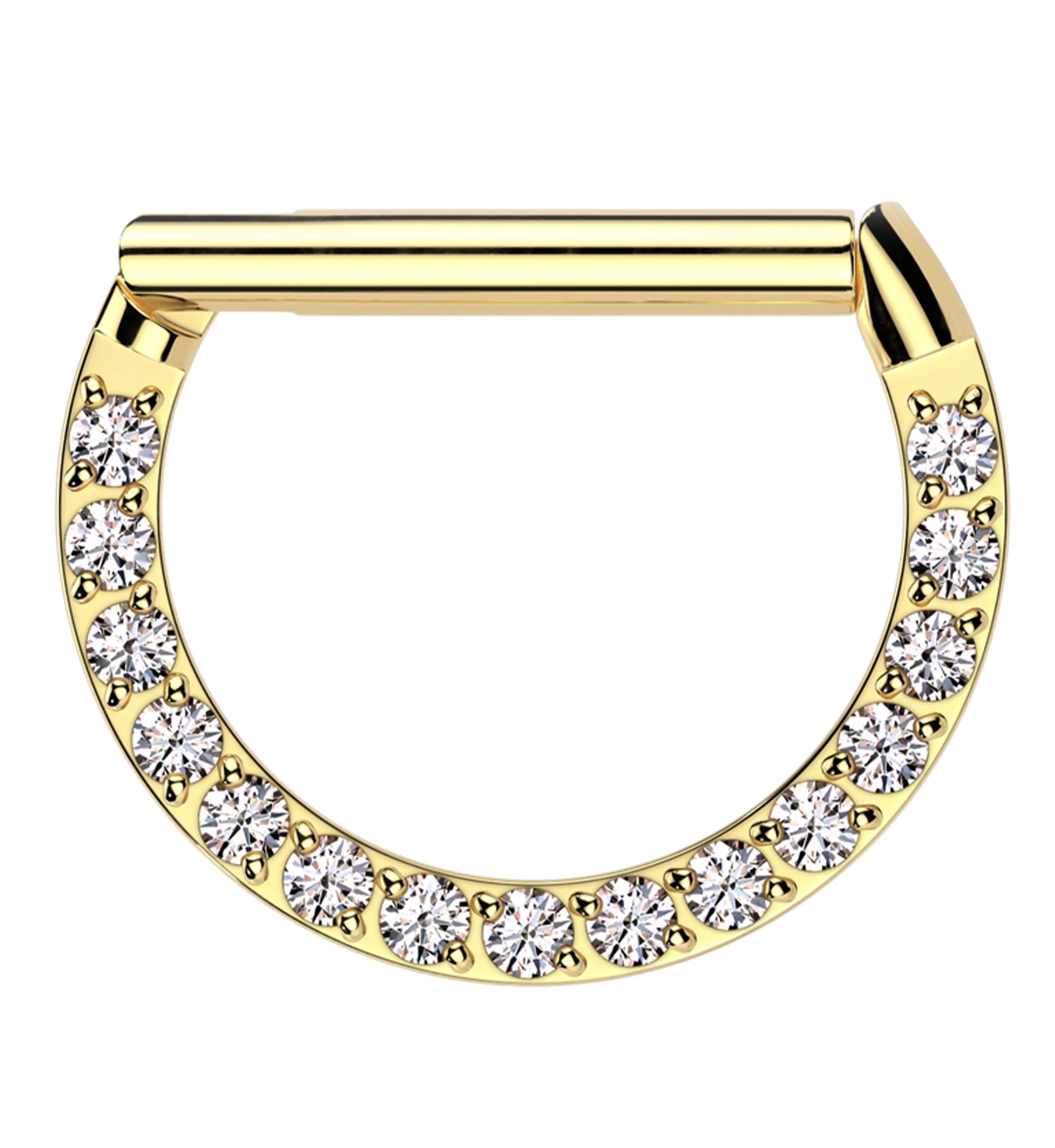 Gold PVD Deca Clear CZ Stainless Steel Hinged Segment Ring