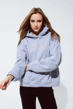 Grey Color Hoodie with Embroidered Cést La Vie Text