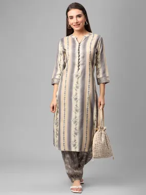 Grey Floral Printed Kurta With Harem Pant