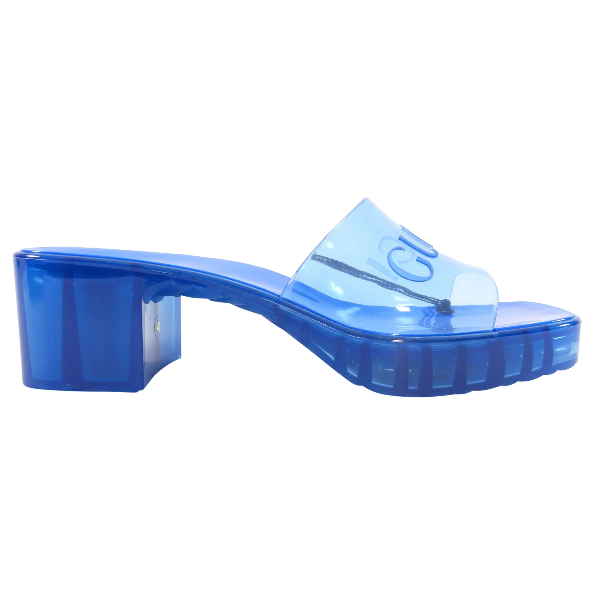 Gucci Blue Jelly Block Heel Logo Sandals - 40