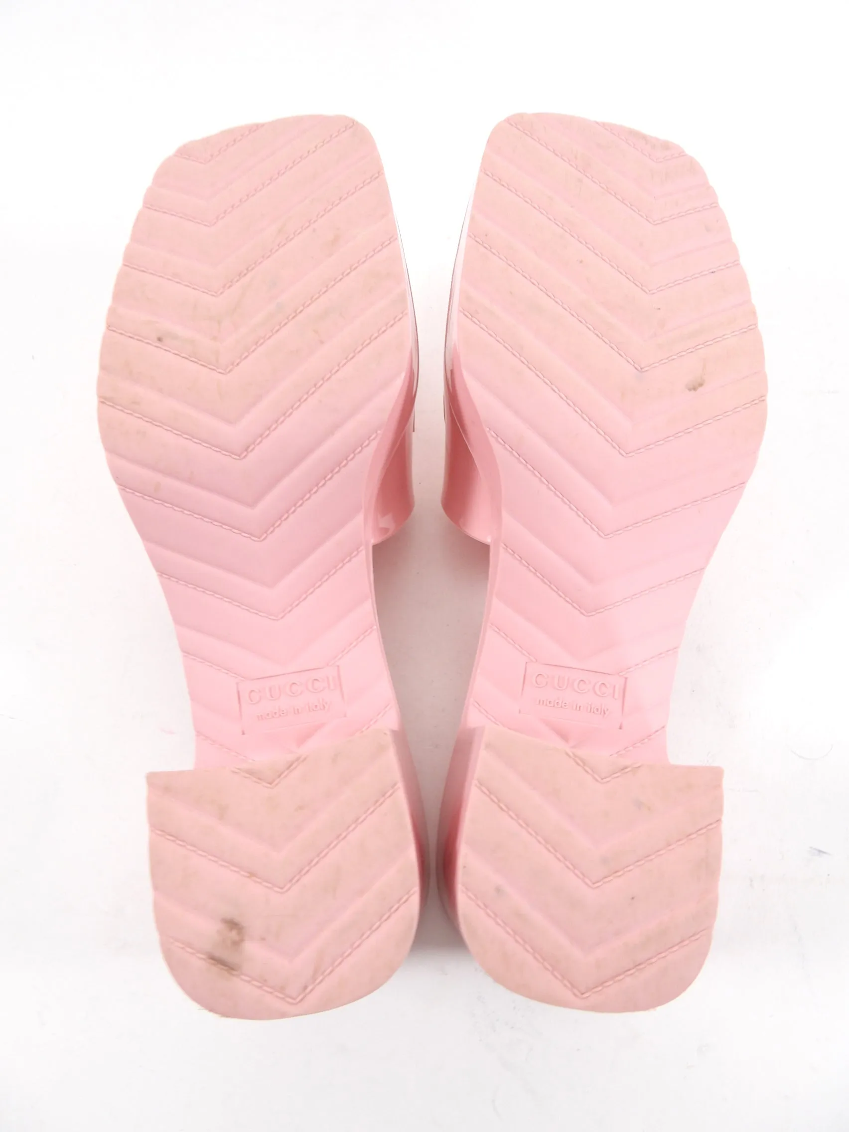 Gucci Light Pink Rubber Block Heel Sandals - 36 / 6.5