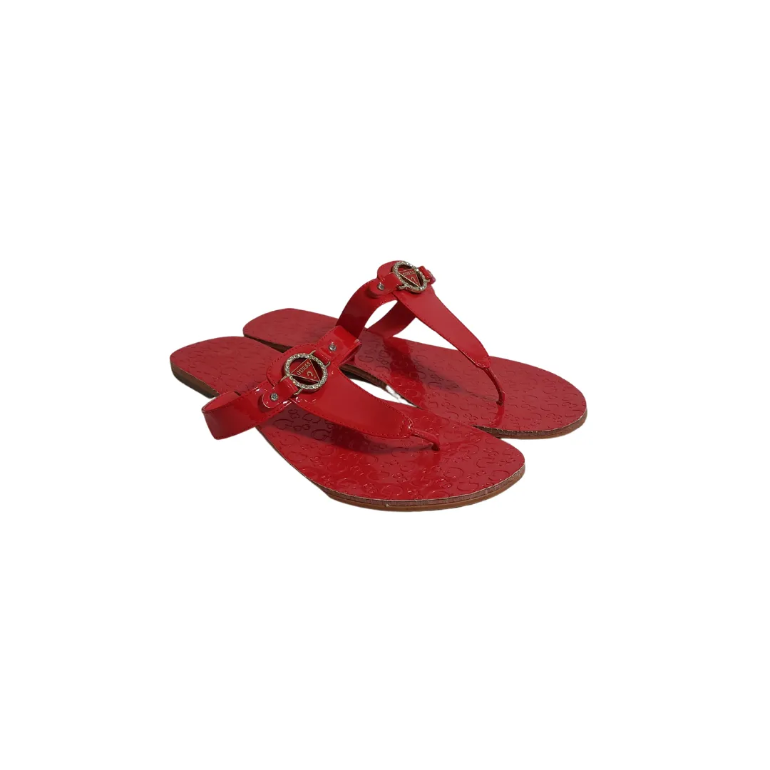 Guess Red Patent Rhinestone Thong Sandals | Gently Used |