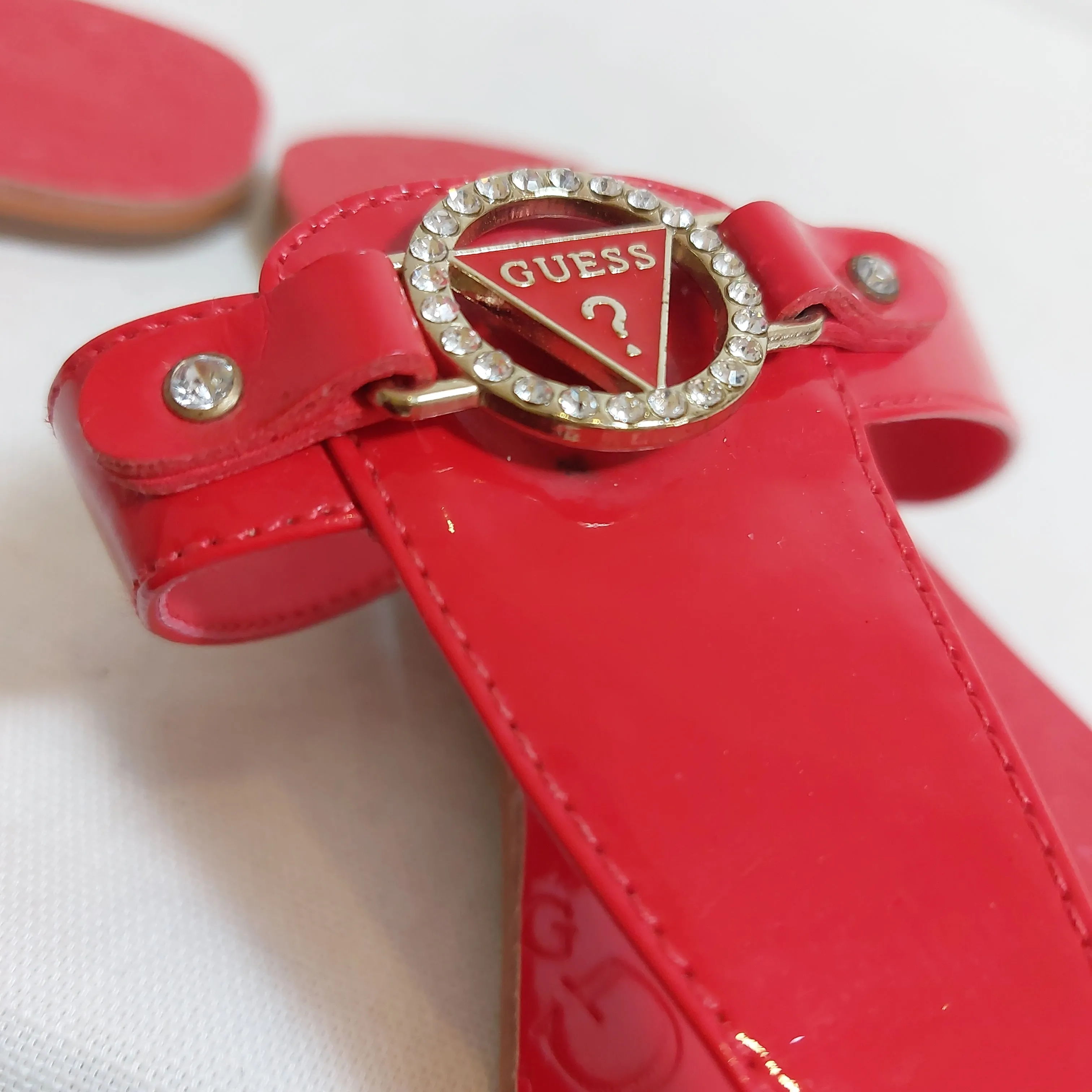 Guess Red Patent Rhinestone Thong Sandals | Gently Used |