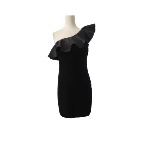 H&M Black Velvet & Satin One-shoulder Dress | Like New |