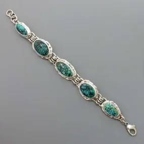 Handmade Adjustable Sterling Silver Tibetan Turquoise Link Bracelet