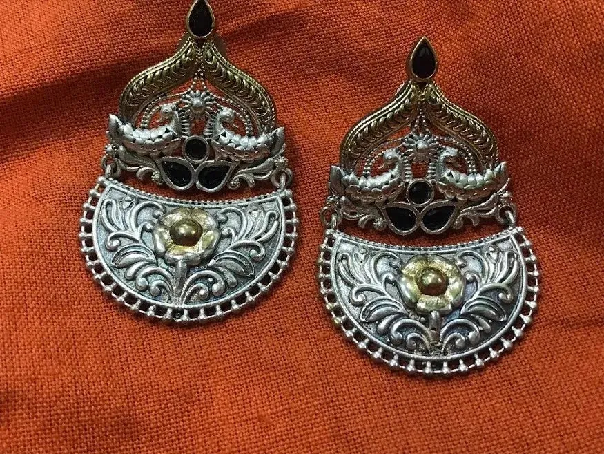 High End Oxidized Dual Tone Floral Studded Earrings