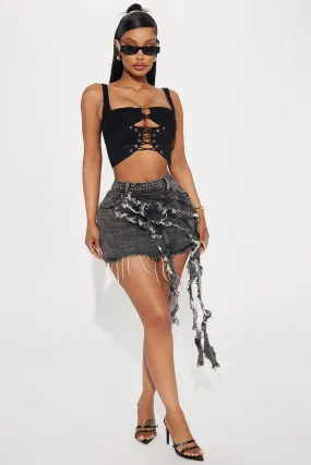 High Esteem Ruffle Denim Mini Skirt - Black Wash